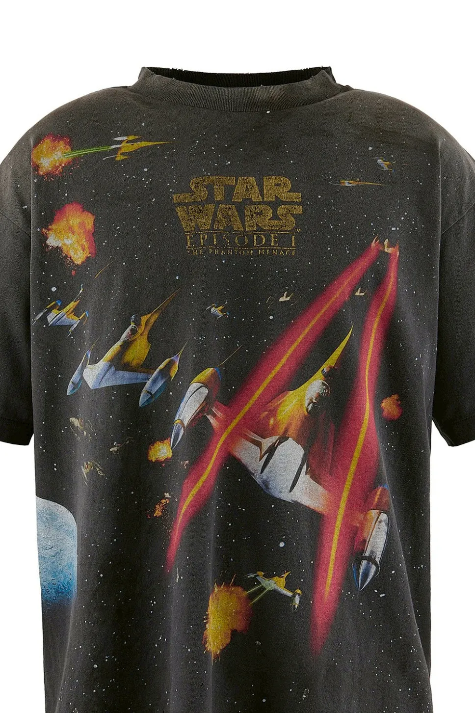⚠️The most complex and coolest item of this season, available in stock, available in seconds SAINT Mxxxxxx × STAR WARS SW_SS TEE /STARWARS / BLK Star Wars co-branded model. Fighter printed TEE. Washed black S-XL. Super complex and unconstrained printing design. The T-shirt using the vision of the "N-1 Star Fighter" in Star Wars is the most screen-printed item this season, reaching an astonishing 372 screens. Even the most difficult-to-print parts of the armpits are printed with luxurious printing. In addition, they are also hand-made distressed, splashed with ink, faded with water, and hand-damaged to complete this special and perfect work of art!